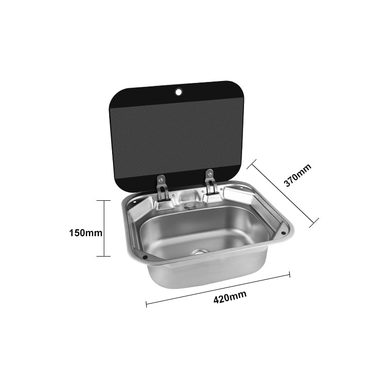 RV Square Sink with Tempered Glass Lid & Folding Faucet