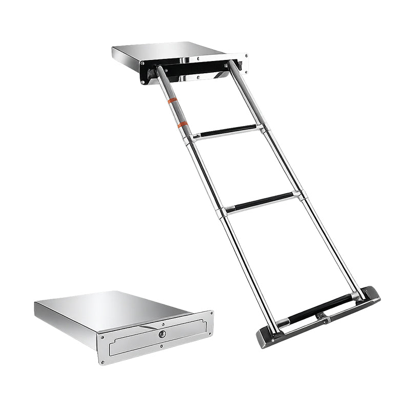 Stainless Steel Folding Boat Ladder – 3 & 4 Step Telescoping Swim Ladder with Box Storage