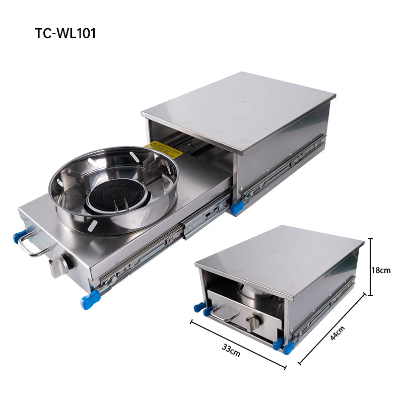 RV Pull-Out Single-Burner Gas Stove – Slide-Out LPG Cooker with Storage Shelf