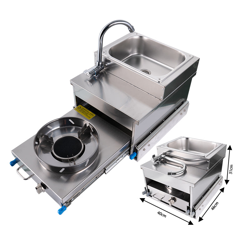 RV Pull-Out Gas Stove with Integrated Sink