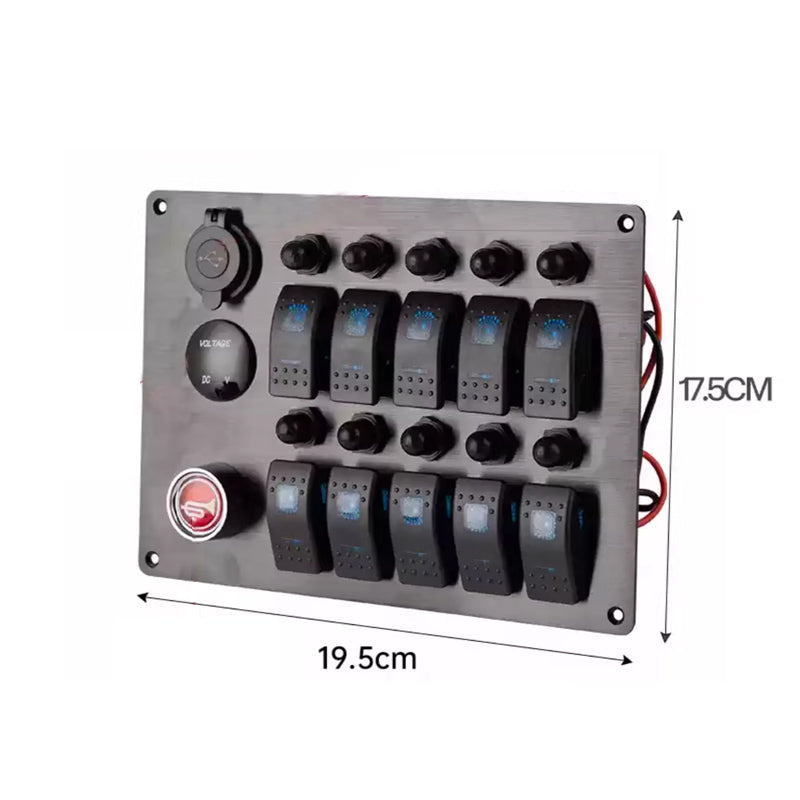 Marine Rocker Switch Control Panel – DC 12V/24V, Red LED, Waterproof