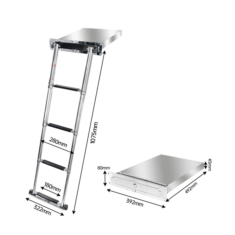 Stainless Steel Folding Boat Ladder – 3 & 4 Step Telescoping Swim Ladder with Box Storage