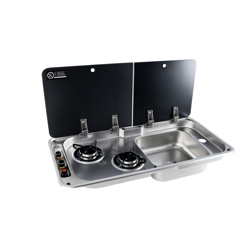 RV Integrated Dual-Burner Gas Stove with Sink