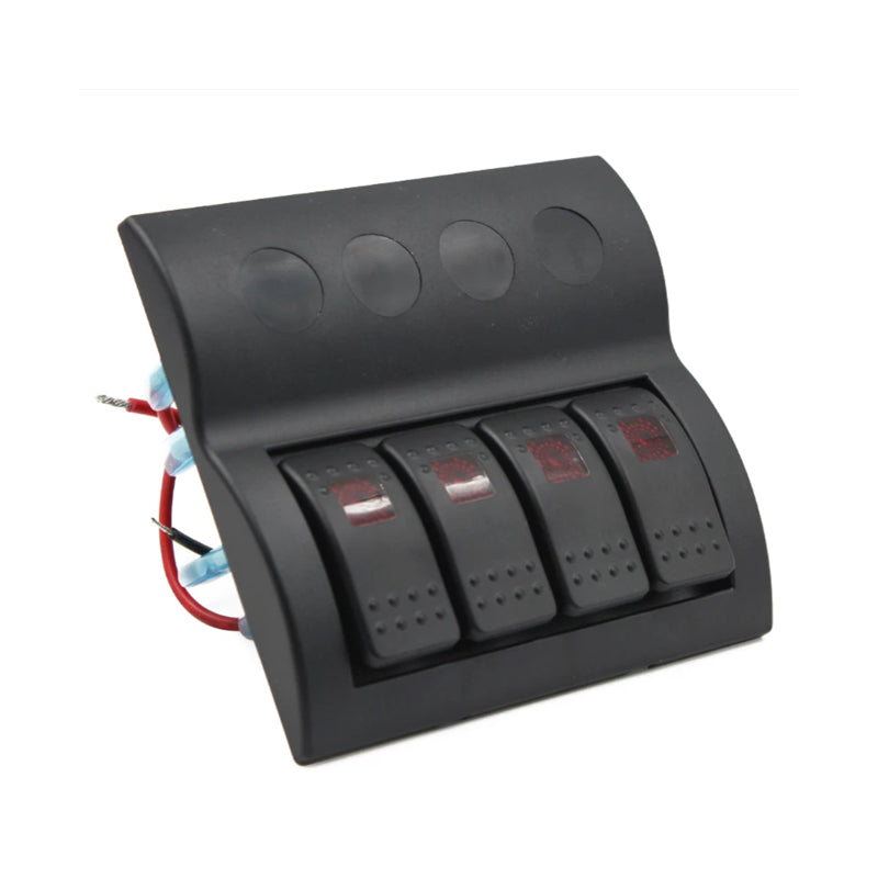 4-Gang Marine Rocker Switch Panel – DC 12V-24V, 240W, Waterproof, Red LED