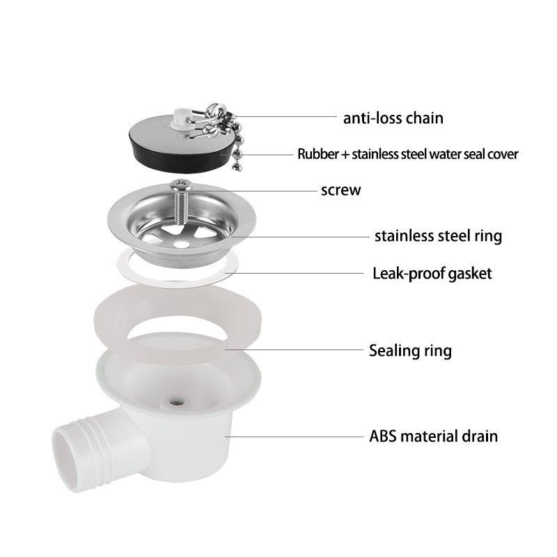 Stainless Steel Sink Drain with Chain Stopper – Leak-Proof Basin Waste Plug