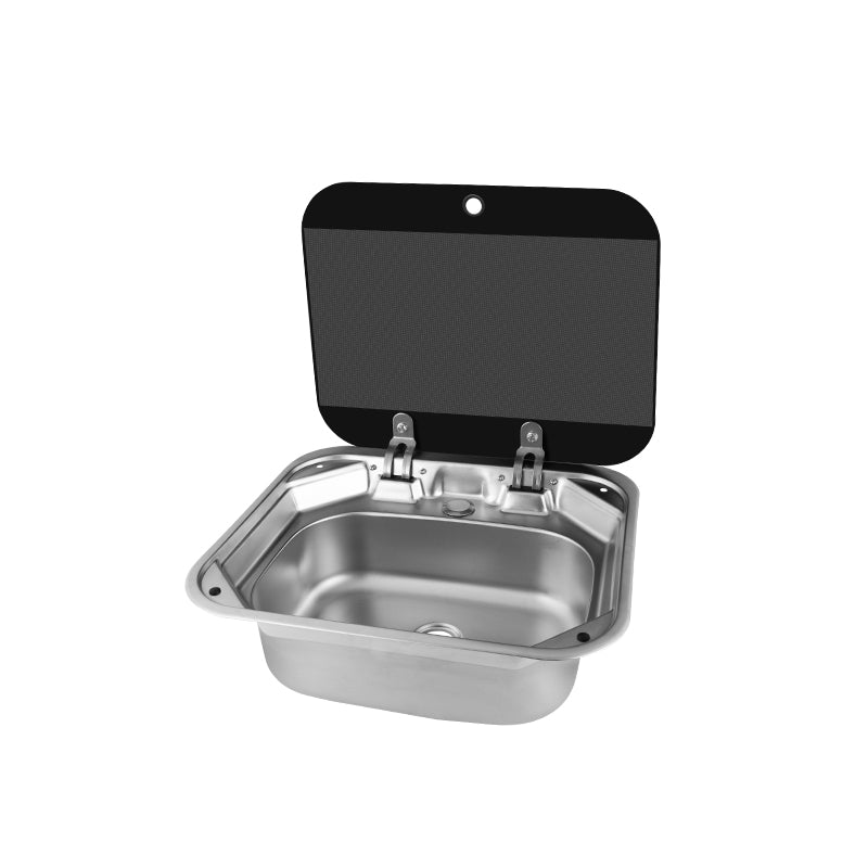 RV Square Sink with Tempered Glass Lid & Folding Faucet