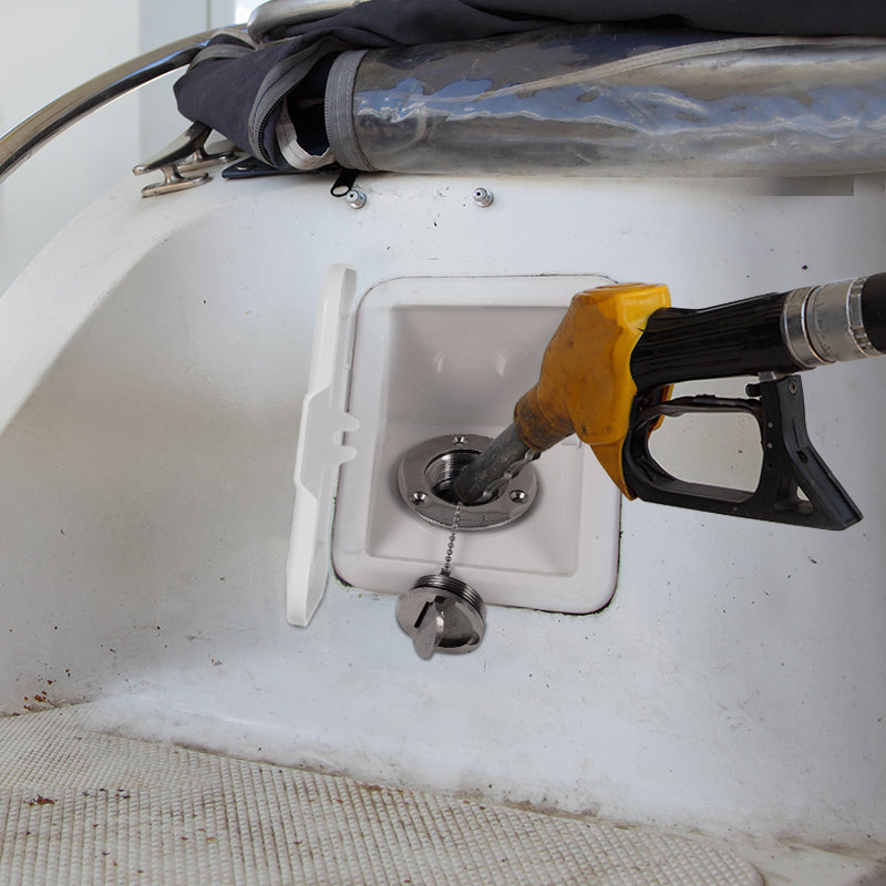 45° Marine Fuel Fill Pocket – Undrilled ABS Retrofit Box for Boat, RV & Caravan (White / Light Gray, With or Without Cover)