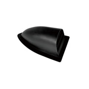 Black hooded vent cover with an open lower passage and curved top.