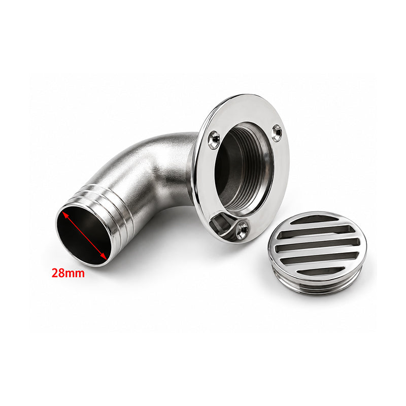 316 Stainless Steel Marine Boat Floor Drain – 90° Deck Scupper with Hose Fitting