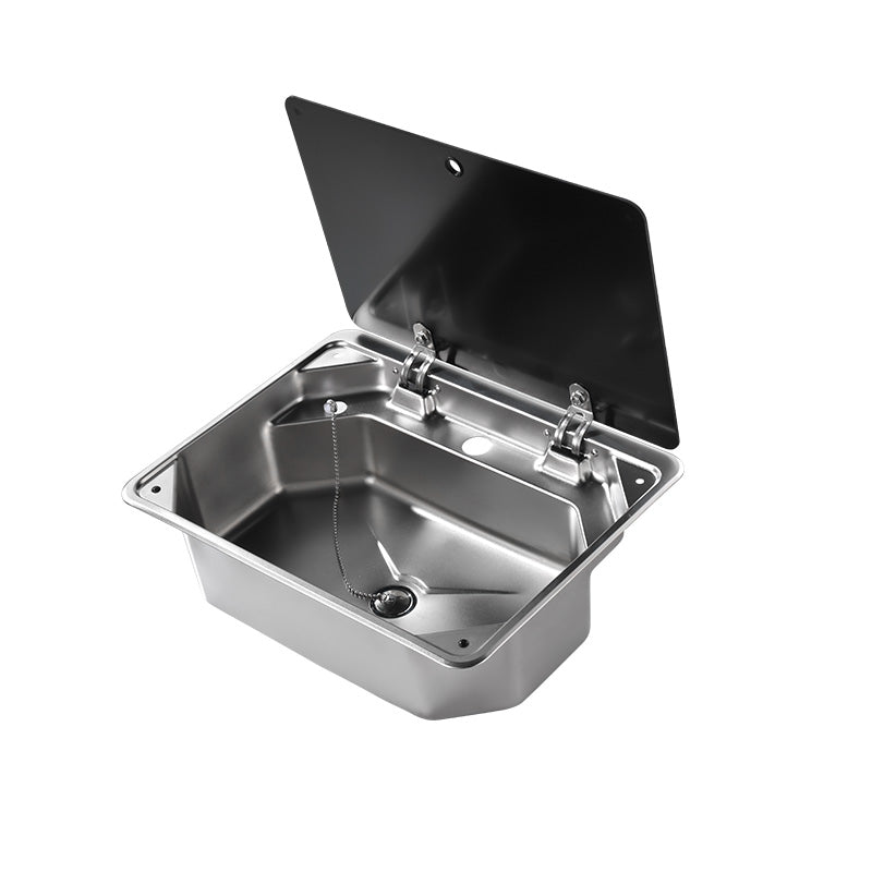 RV Outdoor Stainless Steel Sink with Tempered Glass Lid & Dual Faucet Holes