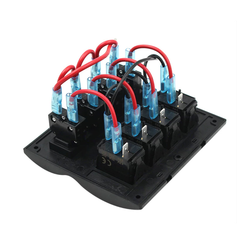 4-Gang Marine Rocker Switch Panel – DC 12V-24V, 240W, Waterproof, Red LED