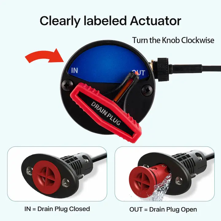 Remote Drain Plug System for Boat Livewell & Bilge Drain