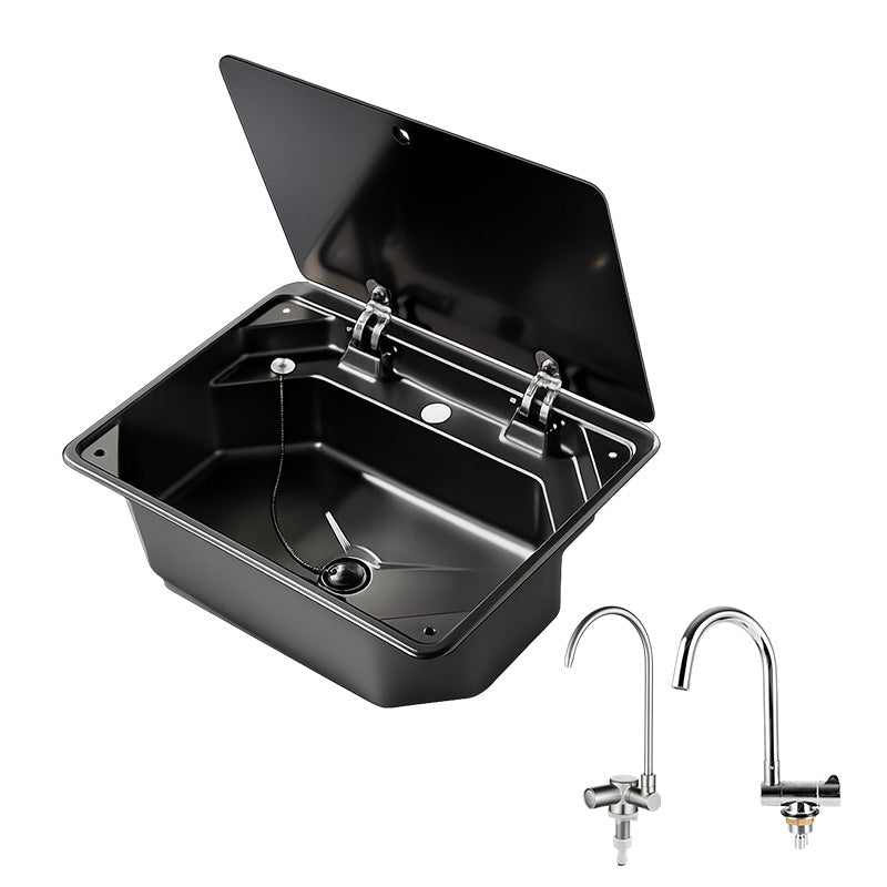 RV Outdoor Stainless Steel Sink with Tempered Glass Lid & Dual Faucet Holes