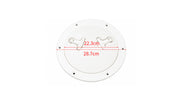 Original round inspection hatch photograph showing 28.7 cm outer diameter and 22.3 cm inner reference; not a cutout template.