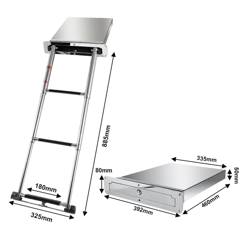 Stainless Steel Folding Boat Ladder – 3 & 4 Step Telescoping Swim Ladder with Box Storage