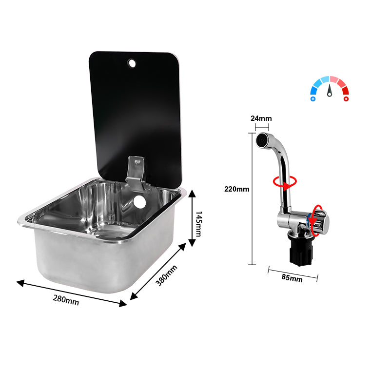 RV Camper Stainless Steel Sink with Lid and Folding Faucet