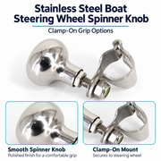 304 Stainless Steel Boat Steering Wheel Spinner Knob - Clamp-On Grip Options — visible product details