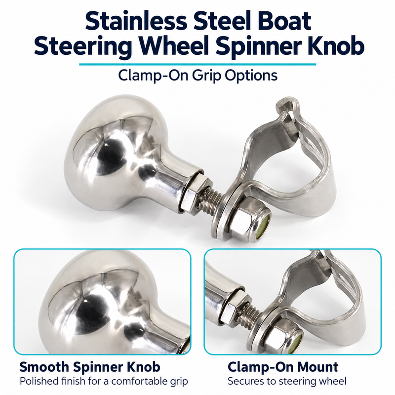 304 Stainless Steel Boat Steering Wheel Spinner Knob - Clamp-On Grip Options — visible product details