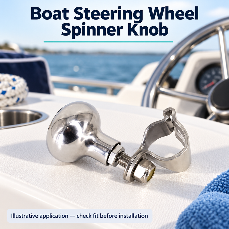 304 Stainless Steel Boat Steering Wheel Spinner Knob - Clamp-On Grip Options — illustrative use context