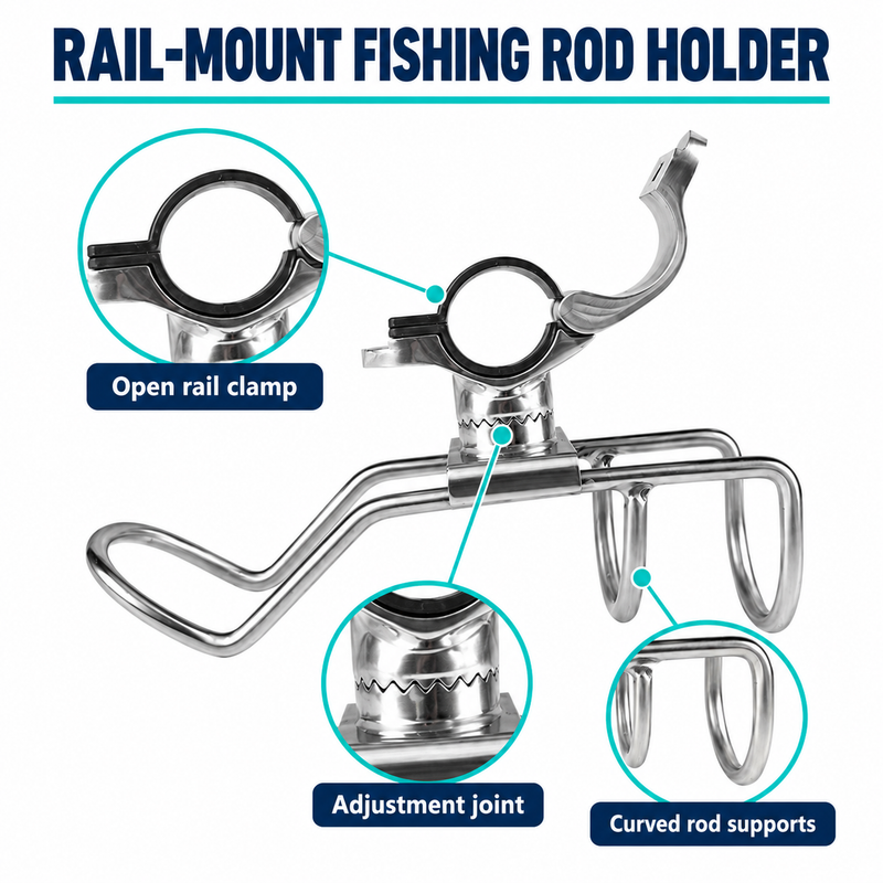 316 Stainless Steel Swivel Boat Fishing Rod Holder - 25/30 mm Mount Options — product features