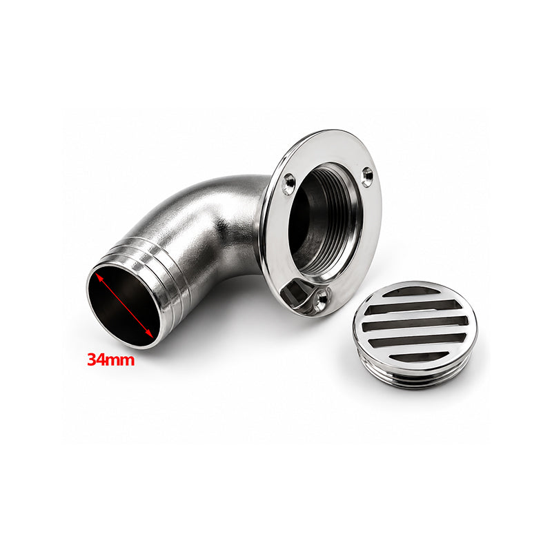316 Stainless Steel Marine Boat Floor Drain – 90° Deck Scupper with Hose Fitting