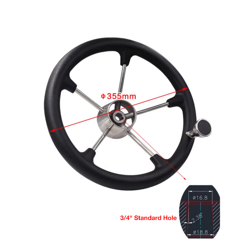 Marine Boat Steering Wheel – 316 Stainless Steel, PU Foam Grip, Ball Knob,