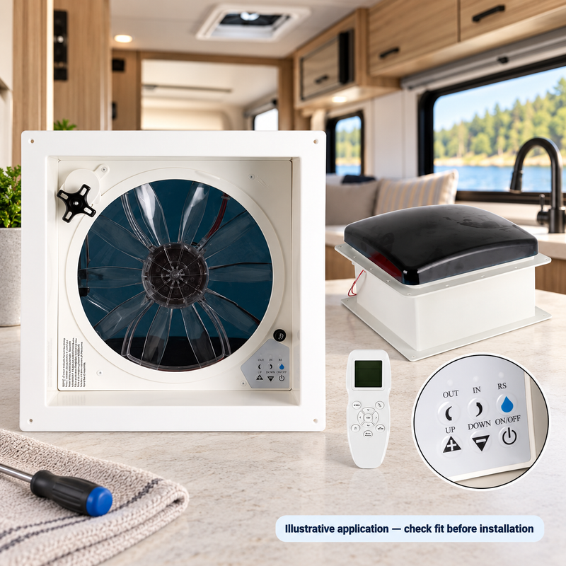 12V RV Roof Vent Fan - 360 mm Cutout, Rain Sensor & Control Options — illustrative use context