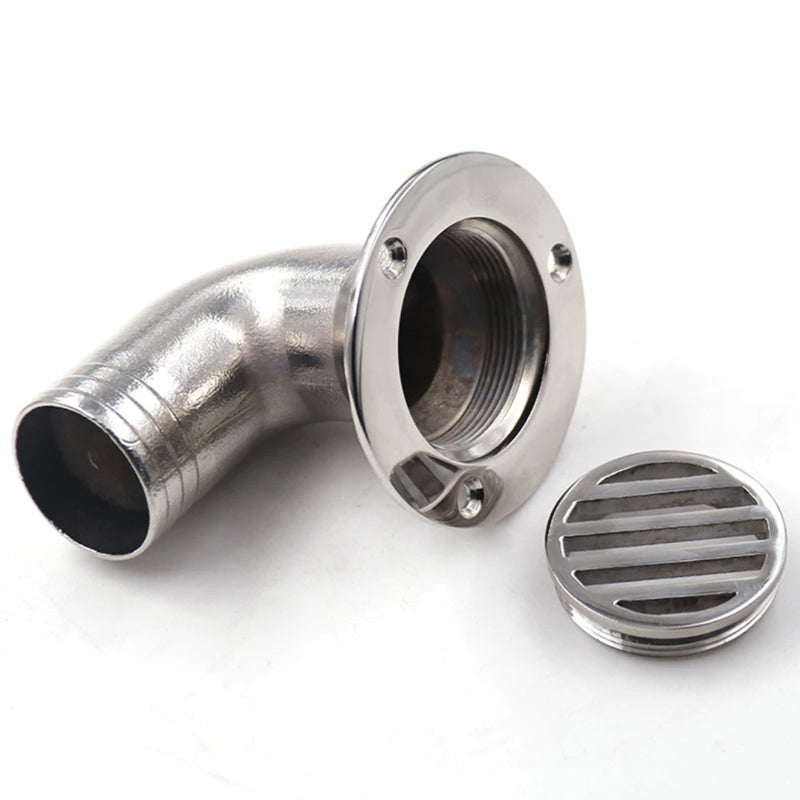 316 Stainless Steel Marine Boat Floor Drain – 90° Deck Scupper with Hose Fitting