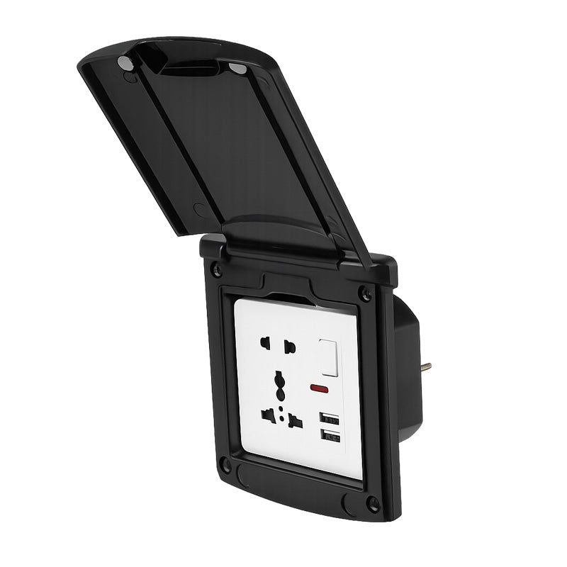 RV Outdoor Weatherproof Socket with Dual USB | IP44 Magnetic Flip Cover