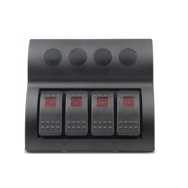 4-Gang Marine Rocker Switch Panel – DC 12V-24V, 240W, Waterproof, Red LED