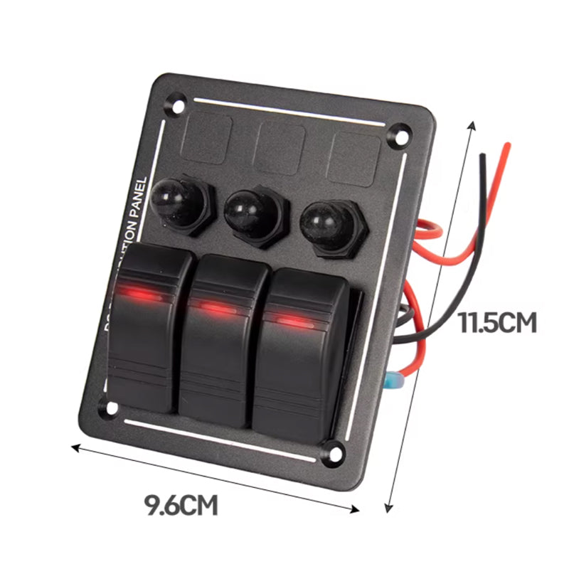 Marine Rocker Switch Control Panel – DC 12V/24V, Red LED, Waterproof