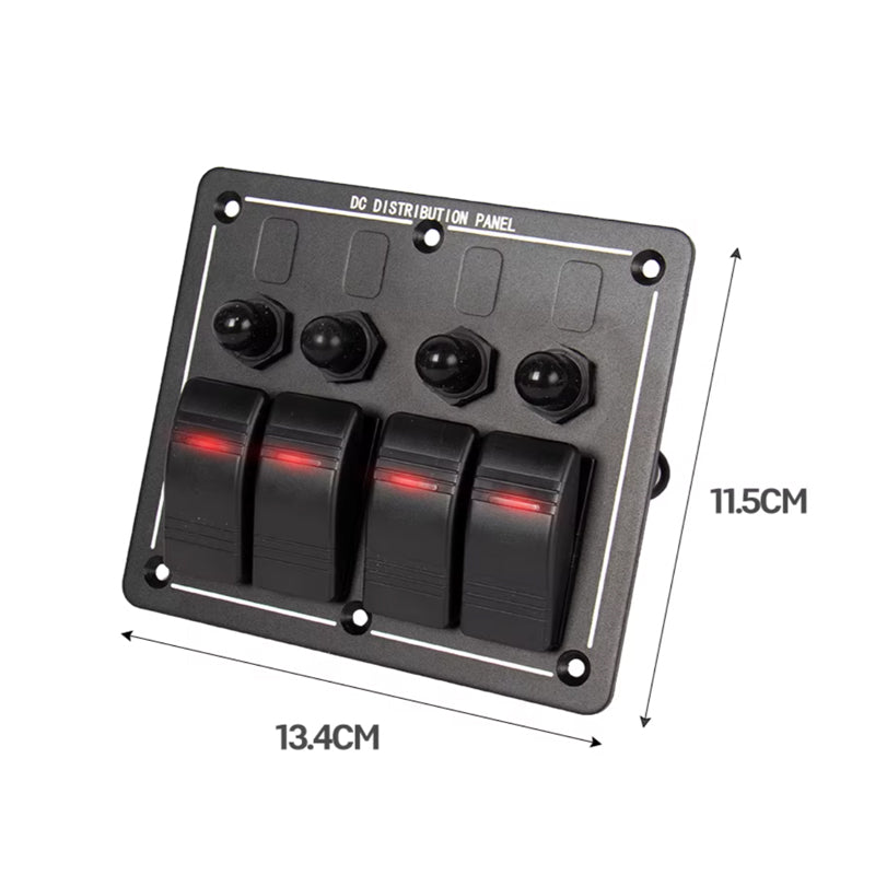 Marine Rocker Switch Control Panel – DC 12V/24V, Red LED, Waterproof