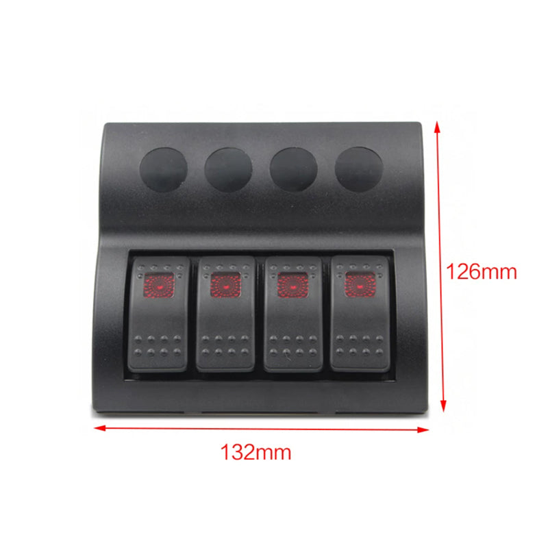 4-Gang Marine Rocker Switch Panel – DC 12V-24V, 240W, Waterproof, Red LED