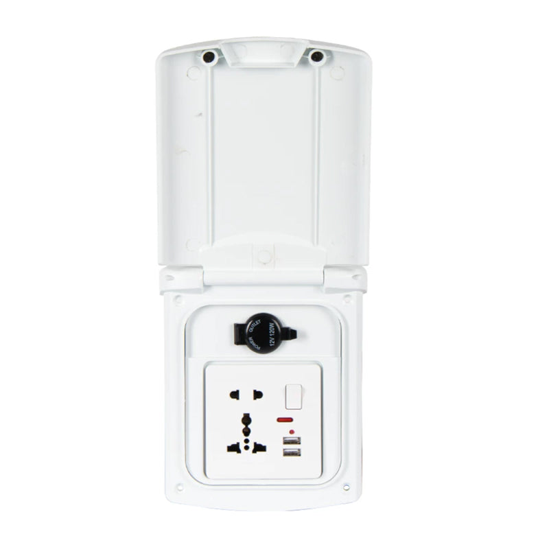 RV Outdoor Socket with Cigarette Lighter Port & Dual USB | IP44 Magnetic Cover