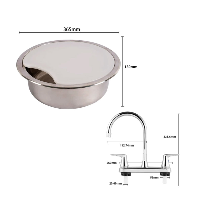 RV Stainless Steel Sink with PE Cutting Board Lid for Camper & Boat