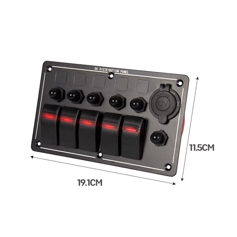 Marine Rocker Switch Control Panel – DC 12V/24V, Red LED, Waterproof