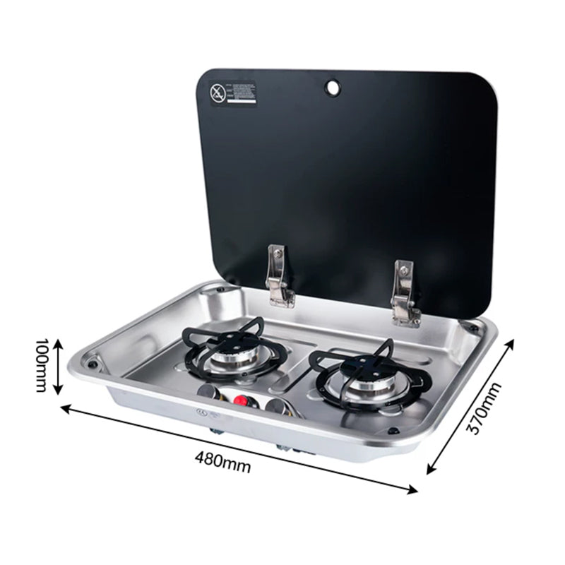 RV 2-Burner Propane Stove with Glass Lid