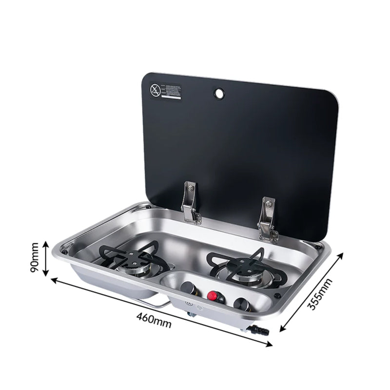 RV 2-Burner Propane Stove with Glass Lid