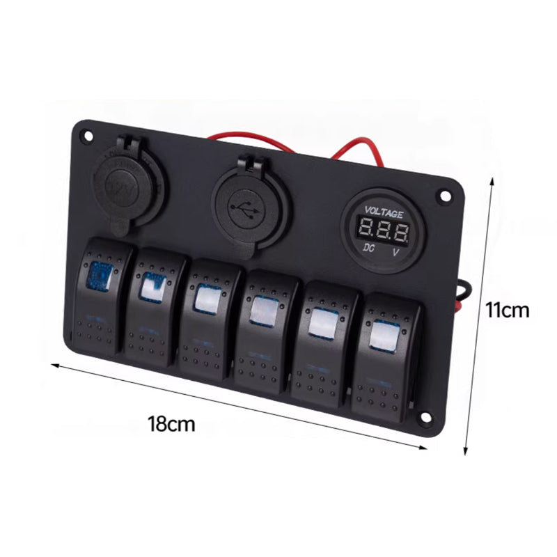 Marine Rocker Switch Control Panel – DC 12V/24V, Red LED, Waterproof