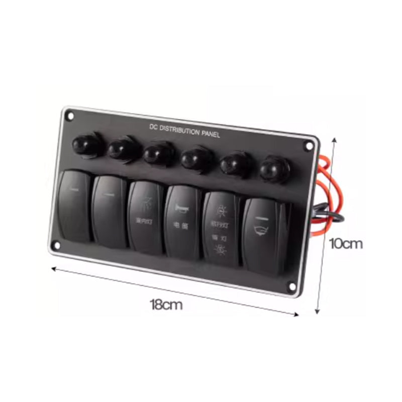 Marine Rocker Switch Control Panel – DC 12V/24V, Red LED, Waterproof