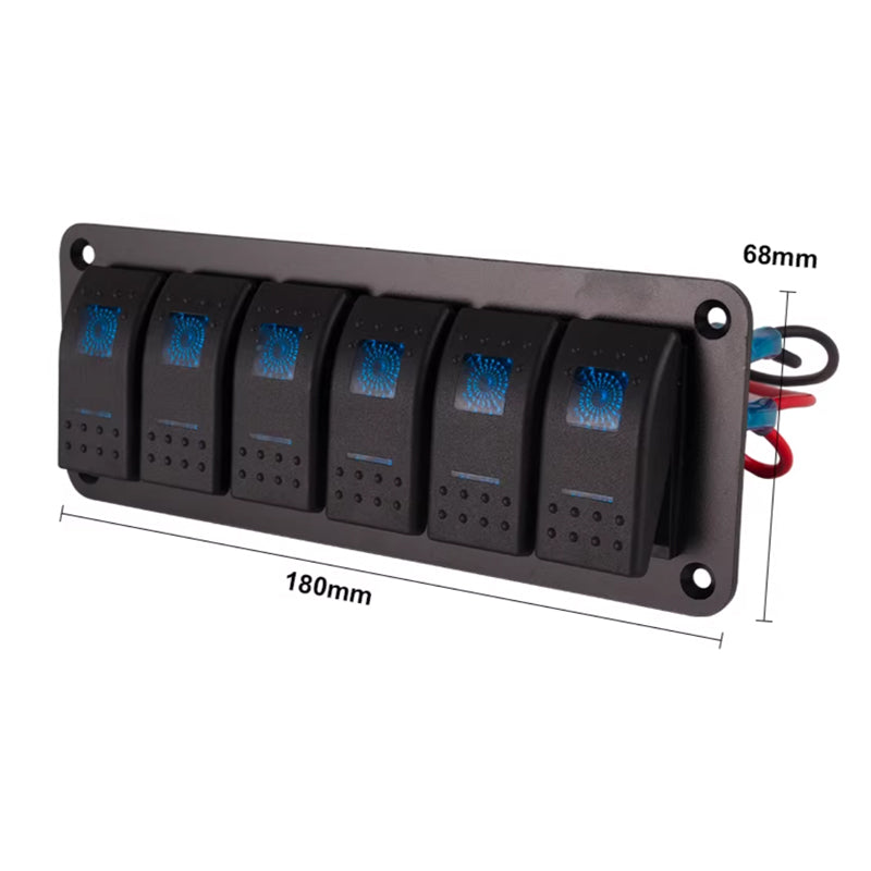 Marine Rocker Switch Control Panel – DC 12V/24V, Red LED, Waterproof