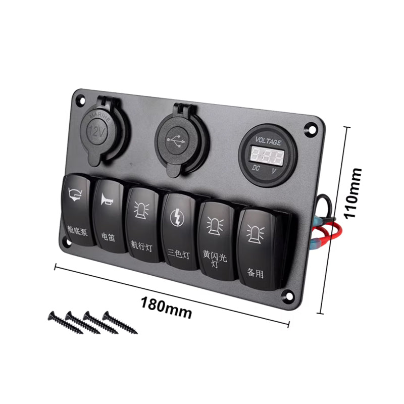 Marine Rocker Switch Control Panel – DC 12V/24V, Red LED, Waterproof