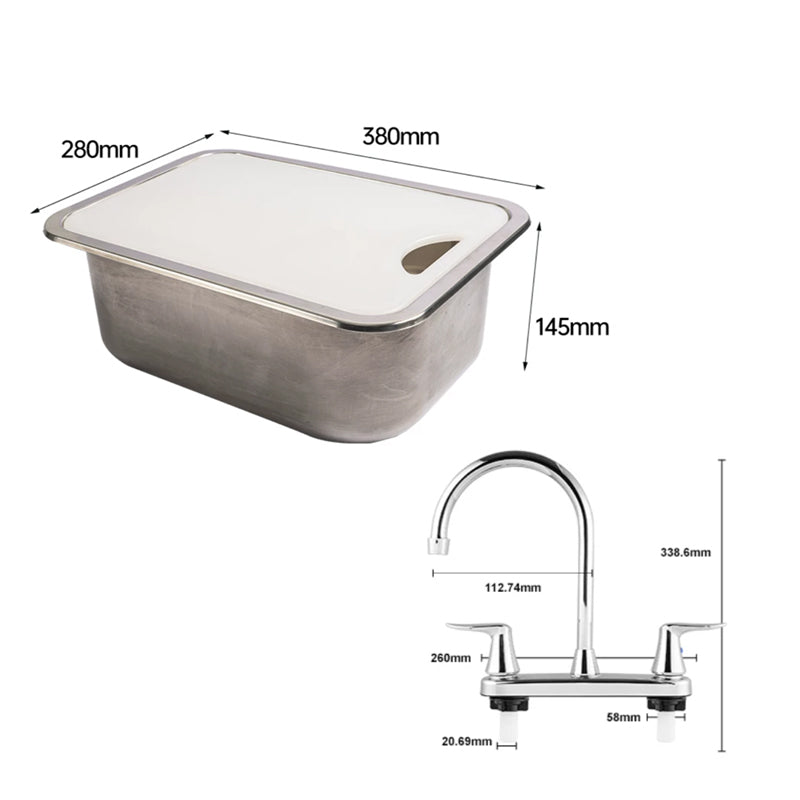 RV Stainless Steel Sink with PE Cutting Board Lid for Camper & Boat
