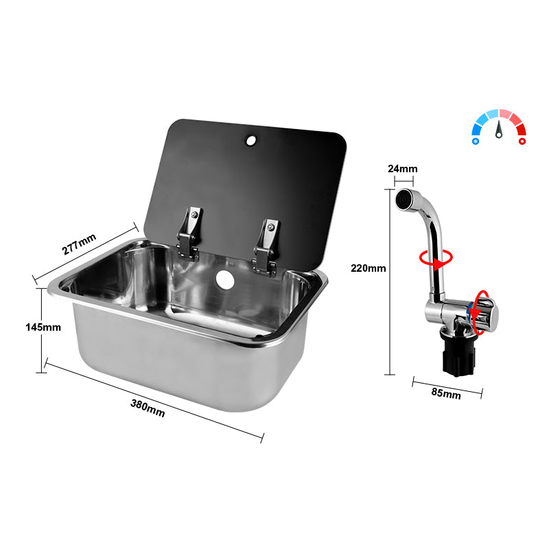 RV Camper Stainless Steel Sink with Lid and Folding Faucet