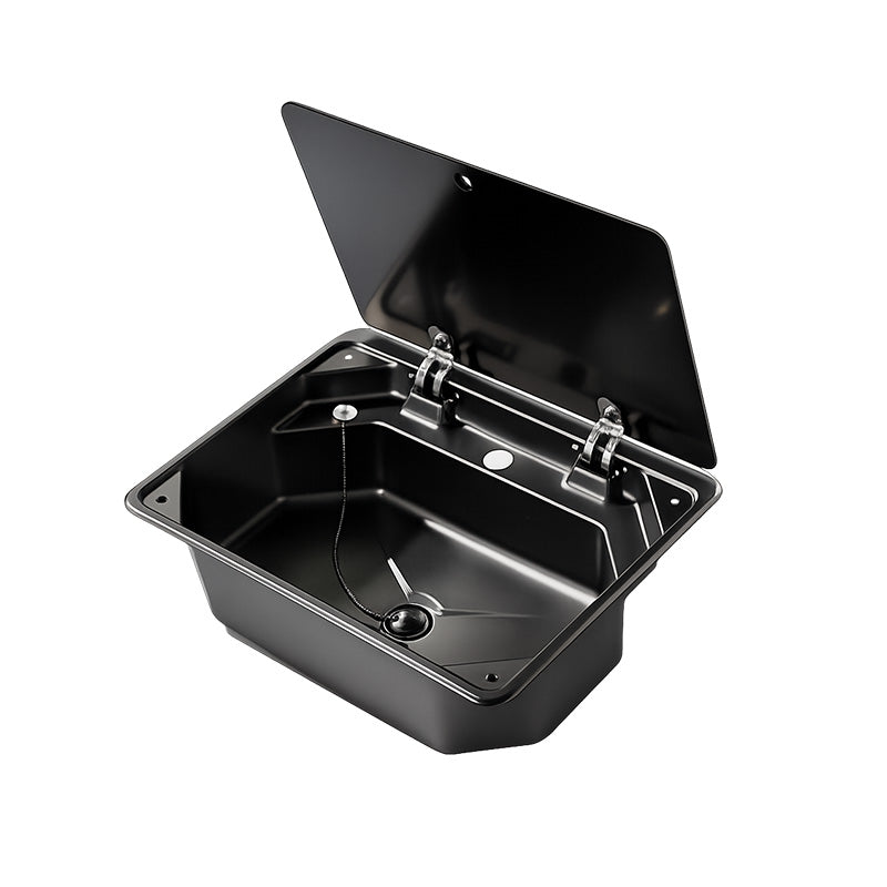 RV Outdoor Stainless Steel Sink with Tempered Glass Lid & Dual Faucet Holes
