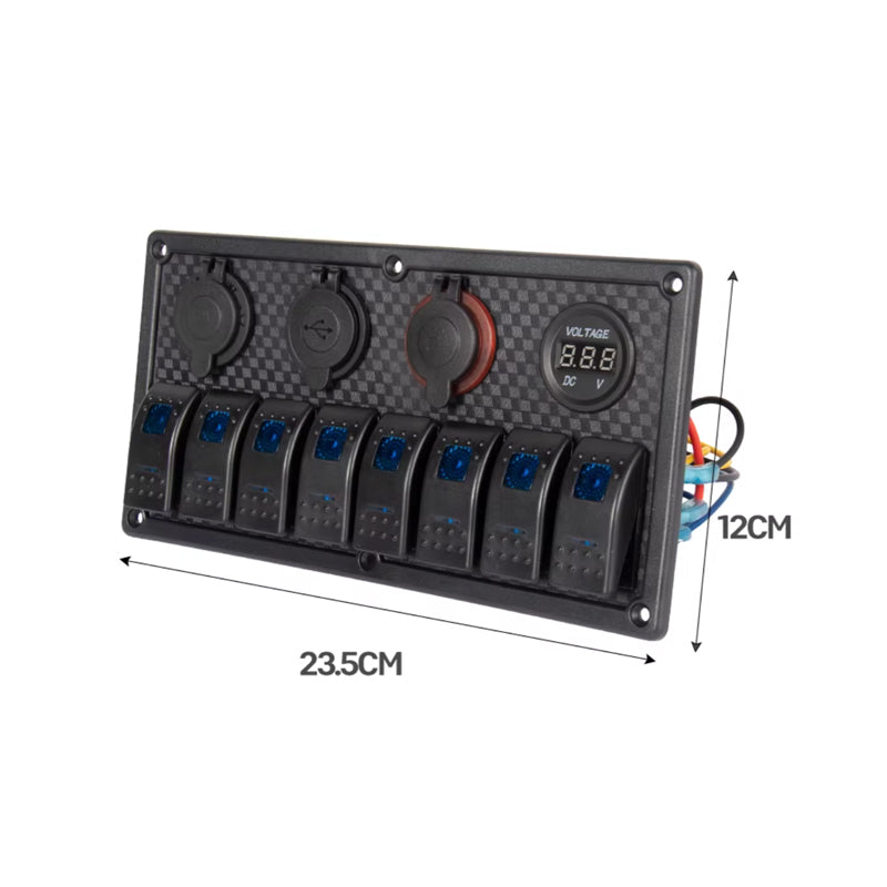 Marine Rocker Switch Control Panel – DC 12V/24V, Red LED, Waterproof
