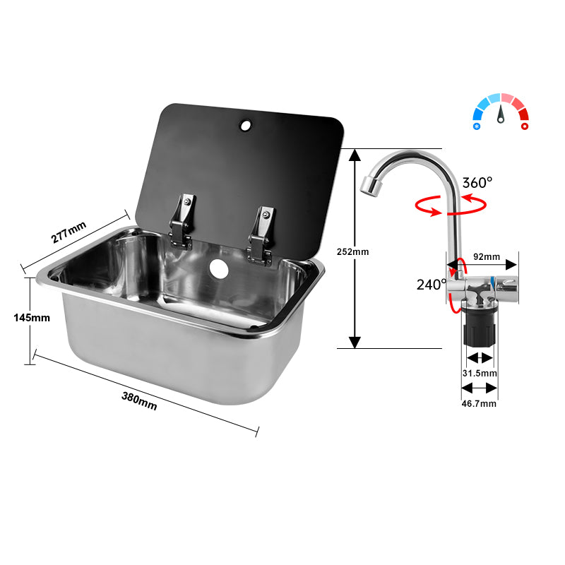 RV Camper Stainless Steel Sink with Lid and Folding Faucet