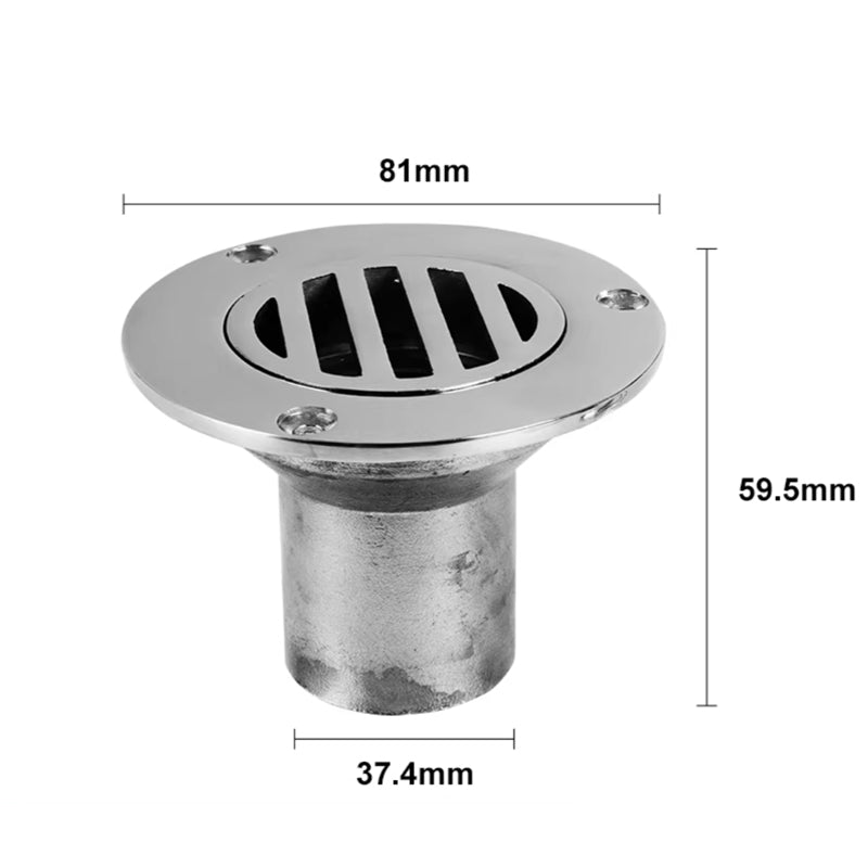 316 Stainless Steel Marine Boat Floor Drain – 90° Deck Scupper with Hose Fitting
