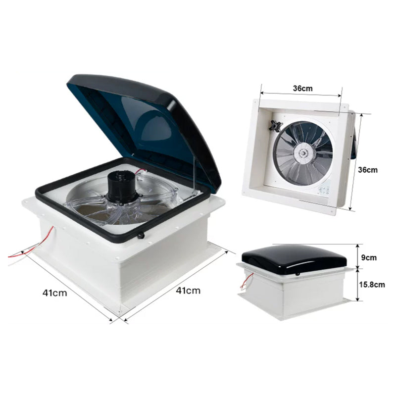 360mm Cutout RV Roof Vent Fan | 10-Blade, Remote Control, Rain Sensor 12V