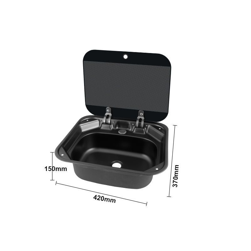 RV Square Sink with Tempered Glass Lid & Folding Faucet